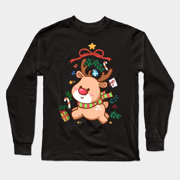 Cute Deer Long Sleeve T-Shirt by Little Forest Art